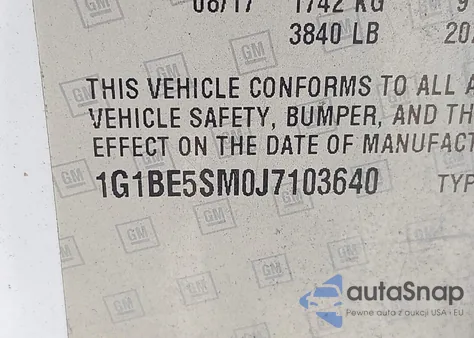 2018 Chevrolet Cruze Lt Auto z USA, uszkodzony, nr VIN 1G1BE5SM0J7103640